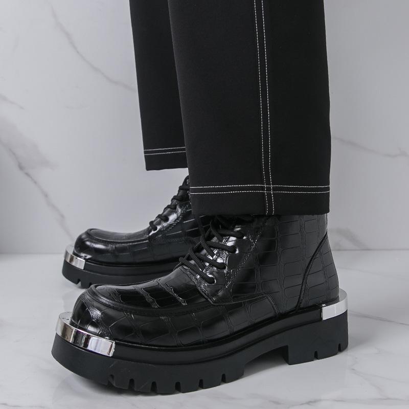 Men's Plus Size High-Top Thick-Sole Leather Boots - Autumn/Winter 2025 Fashion Edition