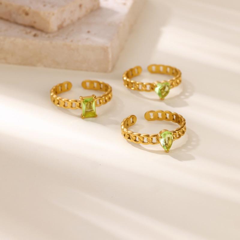Color square zircon December birthday stone chain ring women's light luxury retro high sense personality versatile
