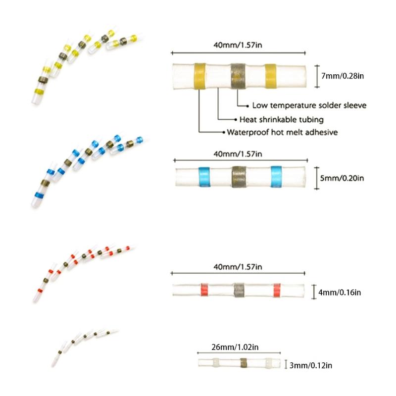 300Pcs Solder Stick Seal Wires Connectors Wires Terminals Sleeves Heat Shrink Insulated Splices for Marine Automotive