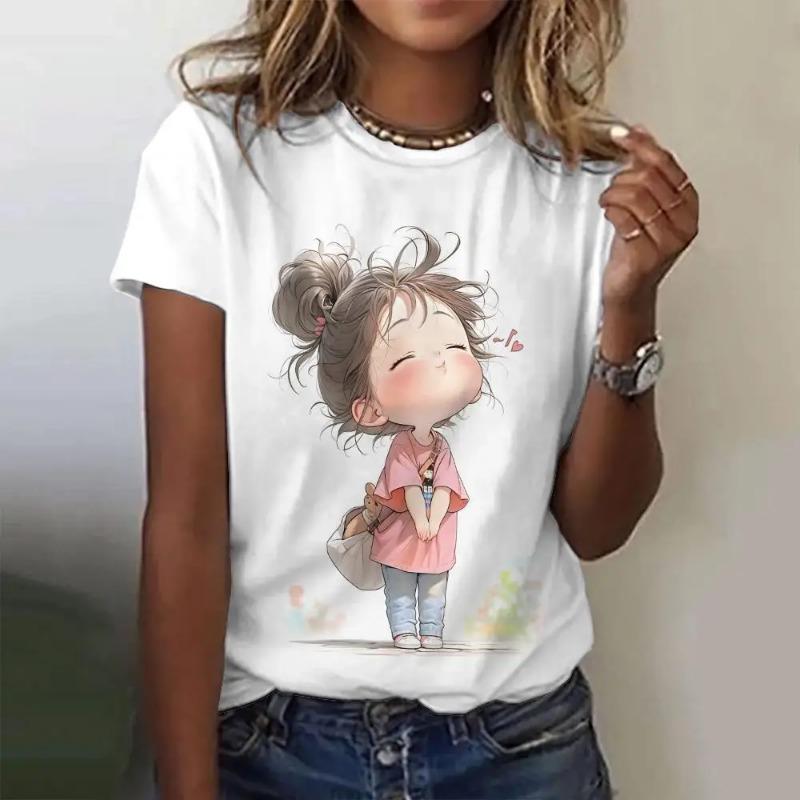 

Літня жіноча футболка з принтом для дівчини в стилі аніме, повсякденний пуловер з короткими рукавами, модний вуличний одяг, футболка для милих дівчат, жіночий одяг M