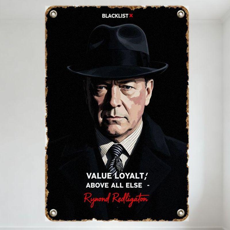 Blacklist X Raymond Reddington Vintage Blechschild Stylisierte Grafik Man Cave Heimdekoration Wandkunst mit Nieten & ausgefranster Kante 20x30cm（7.8x11.8inch）
