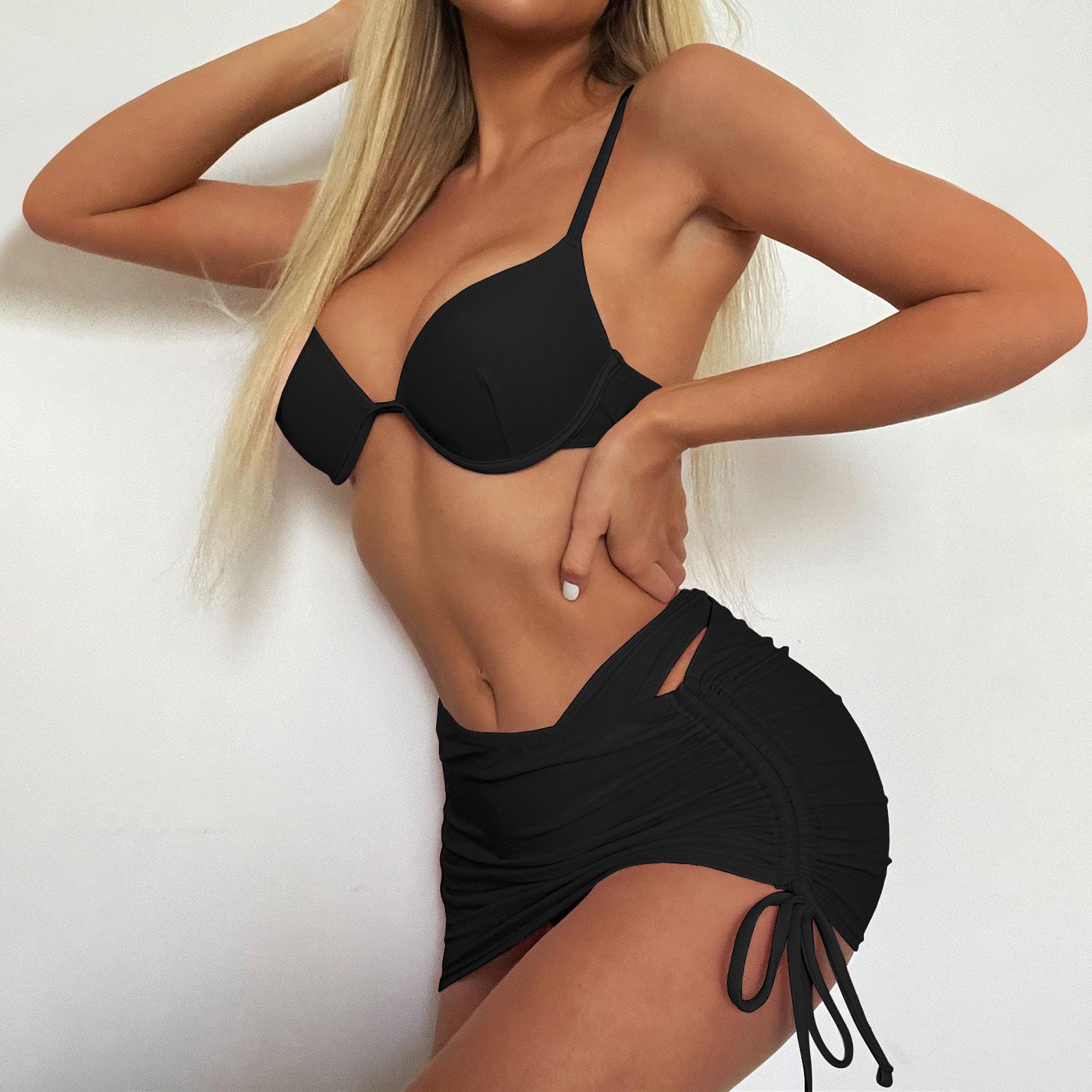 

Модный женский сплошной цвет бикини сплит купальник повседневный сексуальный купальник комплект M чёрный