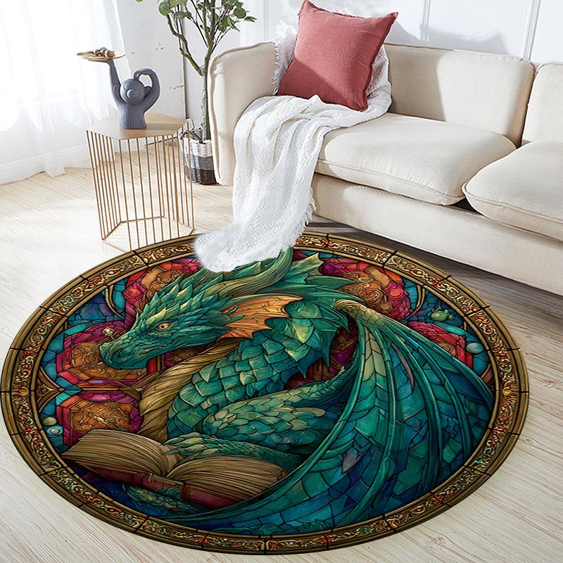 Dragon Round Area Rug,Carpet Rug for Living Room Bedroom Sofa Playroom Decor,Non-slip Floor Mat