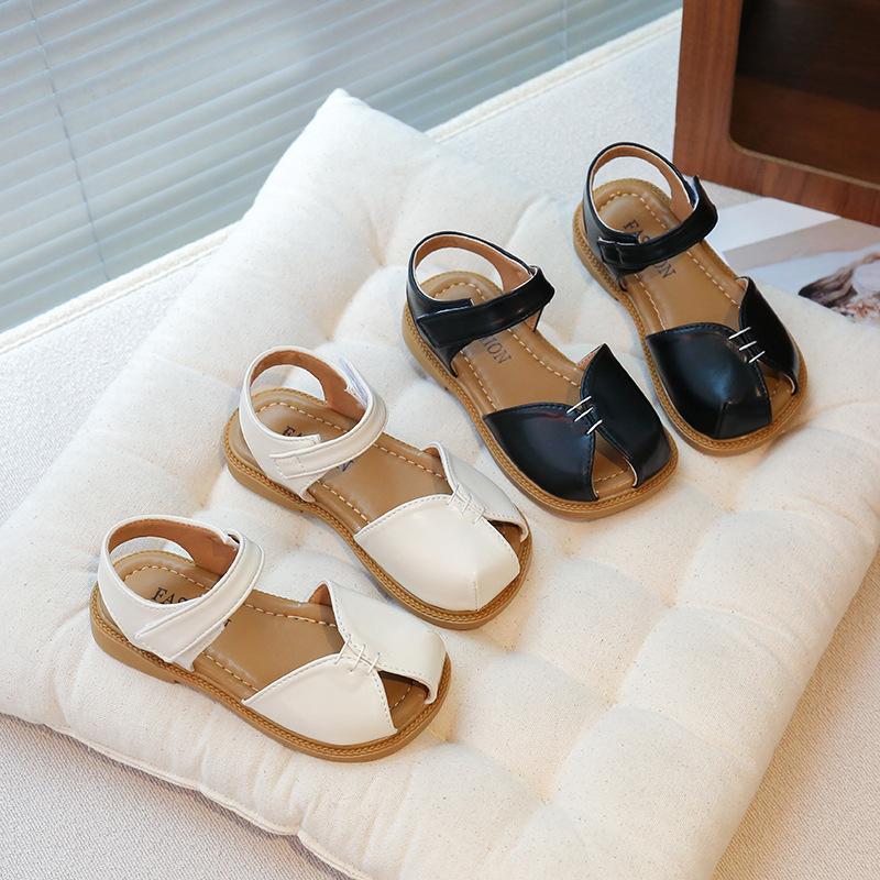 Girls sandals 2025 summer new children's fish mouth bag head little girl princess shoes soft sole breathable casual sandals