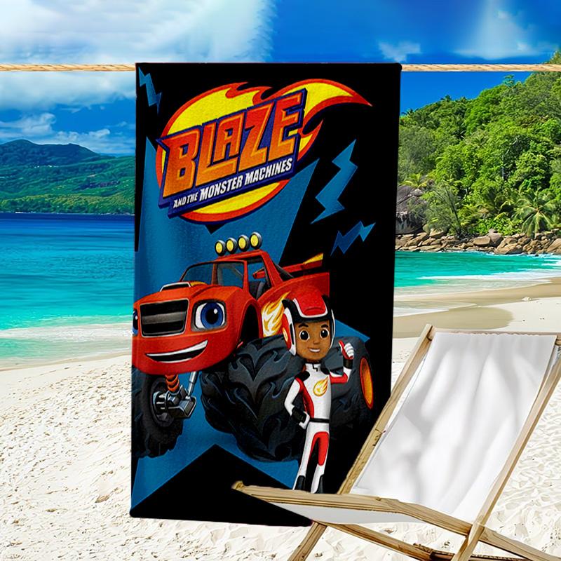 1 Stück Blaze und die Monster-Maschinen (2) Strandtuch, Strand- und Meeresufer-Schwimmbadausstattung, Modisches Muster, Rechteckig, Reiseutensilien