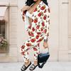 Women Plus Size Stand Collar Long Sleeve Zip Jacket And Pants White Teddy Bear Printed Two Piece Set
