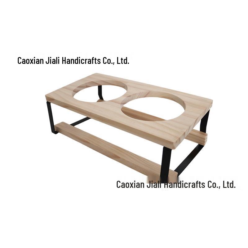 Ergonomic Wooden Pet Bowl Stand with Tilted Ceramic Bowls for Cats and Dogs - Protects Cervical Health Customizable