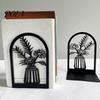 L-shaped Bookend 1 Pair Flower Metal Bookends, Decorative Vase Book Ends for Non-slip Shelves, Black Holder Stopper Home Office Reading Room