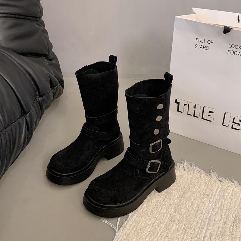 Brown Boots Women's 2025 New Autumn and Winter Retro British Style Super Fire with Skirt Knight Boots Stack Boots