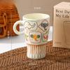 Hand Pinning Ceramic Cup with High Appearance Mug Artistic Goblet Illustration Cup Office Big Water Cup Women