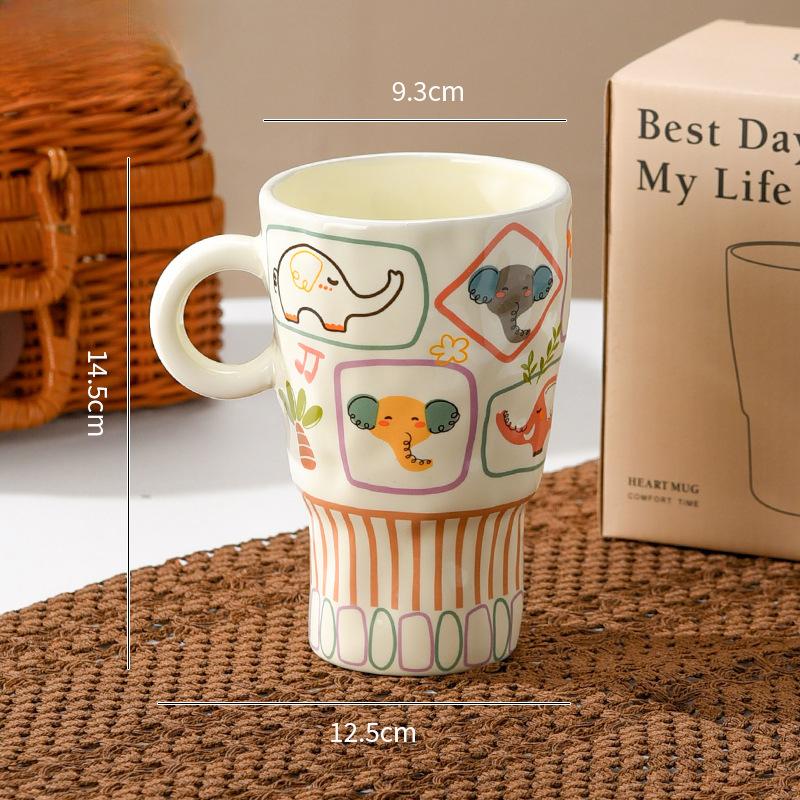Hand Pinning Ceramic Cup with High Appearance Mug Artistic Goblet Illustration Cup Office Big Water Cup Women