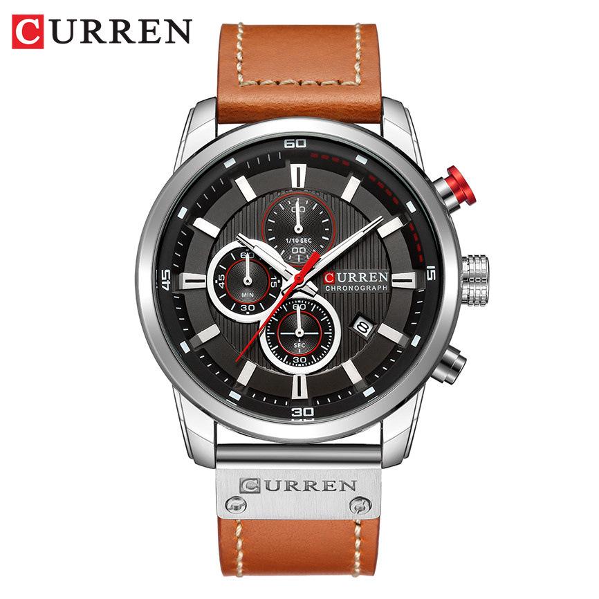 CURREN 8291 Men's Waterproof Quartz Watch, Round Dial with Three-Eye Calendar, Business Style.