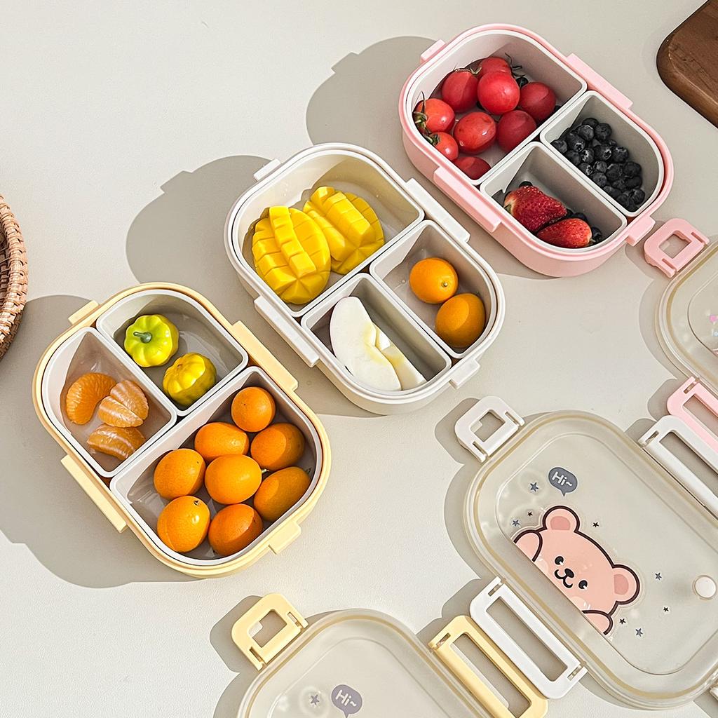 Detachable 3 Compartments Plastic Lunch Box For Kids School Picnic Portable Leak-proof Cartoon Fruit Bento Box Microwave Safe
