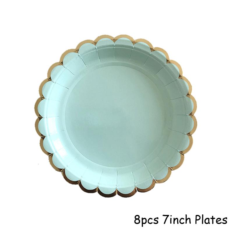 Mint Green Gold Disposable Tableware Party Napkins Paper Plates Straw Cup Kids Birthday Party Supplies Favor Wedding Decoration