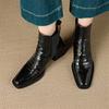 Fashion New Autumn/winter Genuine Leather Women Boot Square Toe Shoes for Women Fashion Boots High Heels Short Boots Black Handmade