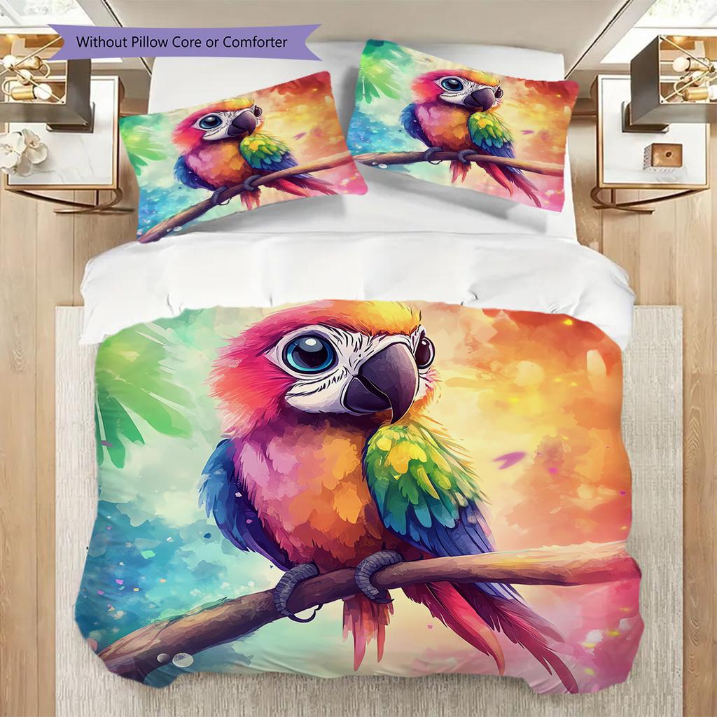 Parrot Pattern Bedding Quilt Set Quilt Cover Pillowcase Home Decoration Birthday Gift (1 * duvet cover + 2 * pillowcase, without core)