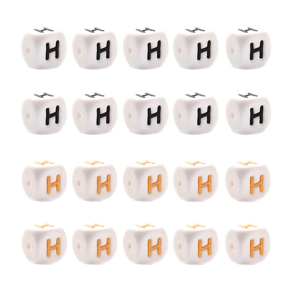 10Pcs 12mm Silicone Beads Letters Golden Black English Alphabet Letter Bead Bpa Free Material for Diy Chew Necklace Teether Toys
