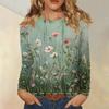 Women's Fashion Floral Print  Neck Long Sleeve Pullover Top