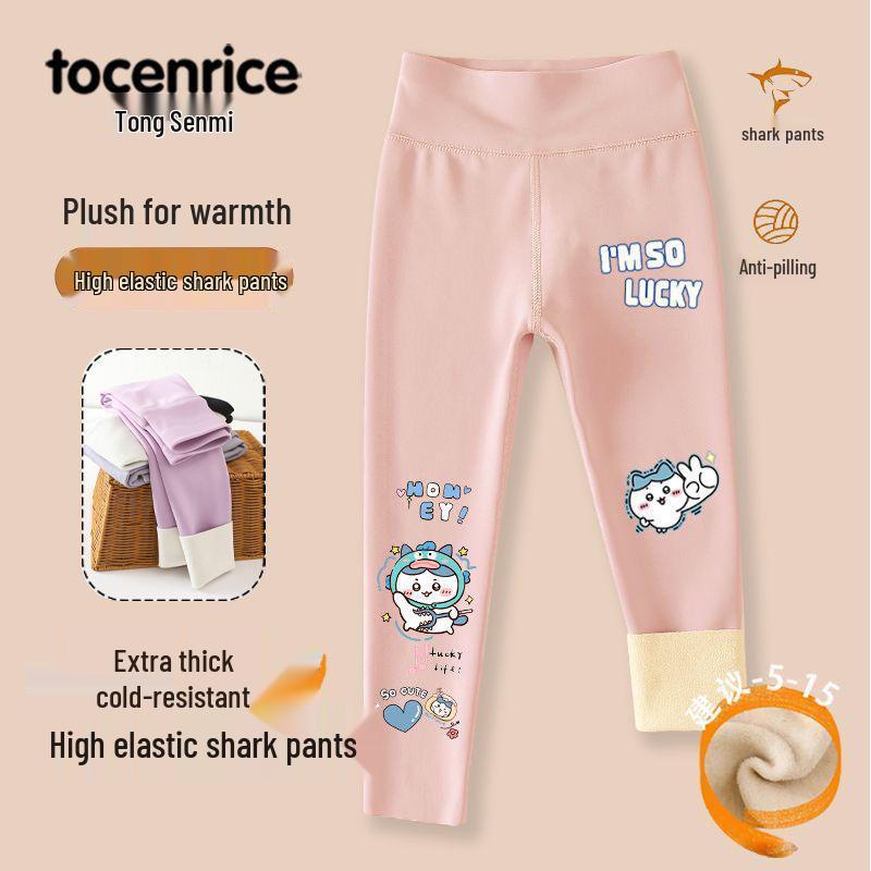 2025 Style Fleece-Lined Little Eight Shark Leggings for Girls - Yoga Barbie Pants for Middle & Older Children