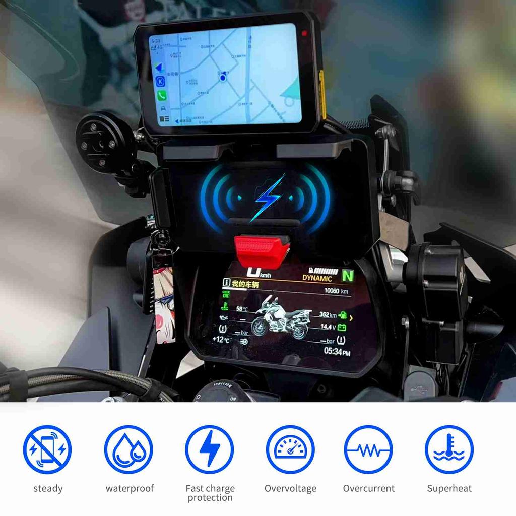 Aumotop Motorcycle Mobile Phone Navigation Bracket Wireless Charging Support with Two USB Ports Replacement for BMW