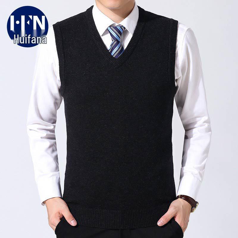 Autumn 2024 Men's V-Neck Loose Knit Wool Vest – Solid Sleeveless Style