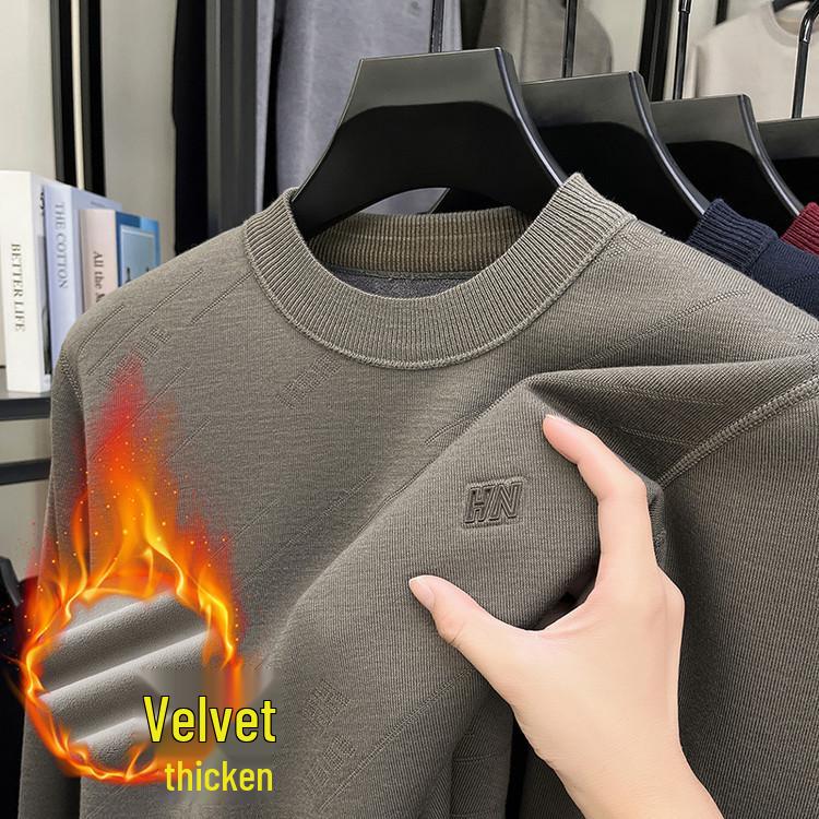 

Men s Thickened Woolen Jacquard Sweater - Long Sleeve, Round Neck, Ideal for Middle-Aged & Elderly XXL світлого кольору хакі