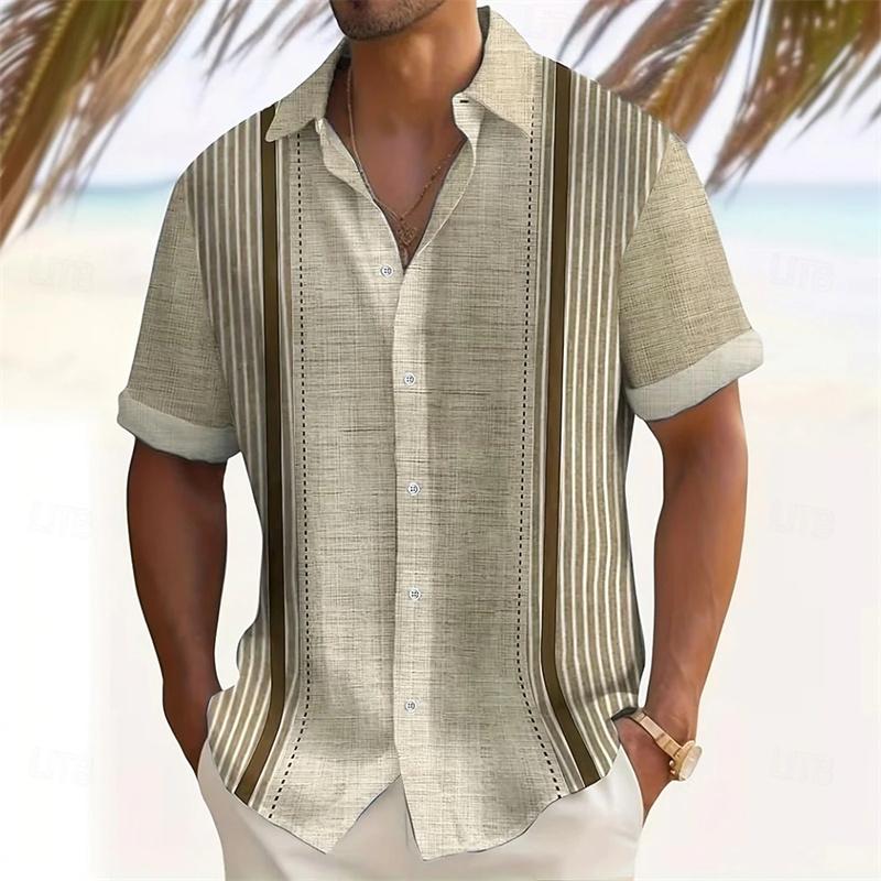 Camicia da uomo a maniche corte stile hawaiano retrò, Stampa alla moda, Stile vacanza al mare, Collo a revers, Tessuto confortevole, Taglie