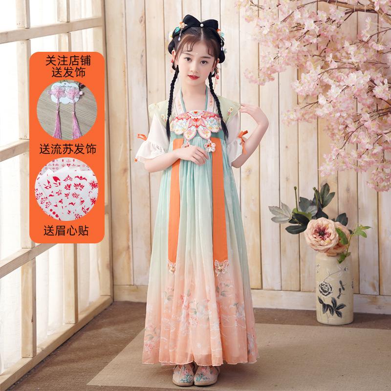 

Ханфу девушка в китайском стиле тканевое летнее платье античный костюм Тан костюм супер феи платье маленькая девочка юбка русалки принцессы нижнее белье XXXL