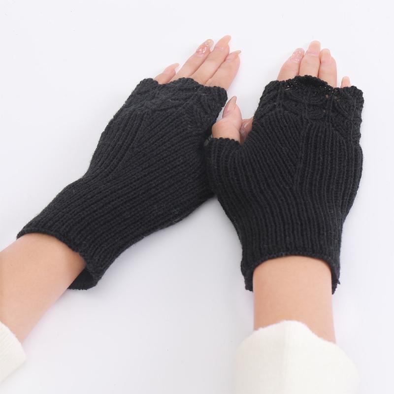 Knitted Half Finger Gloves Stretchy Warm Gloves Fingerless Thumb Hole Gloves