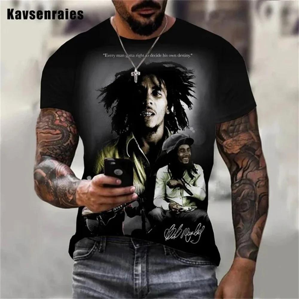 Summer Men's T-shirts Rock Bob Marley 3d Print O-neck Short Sleeve Street Hip-hop Shirt Oversized Tops