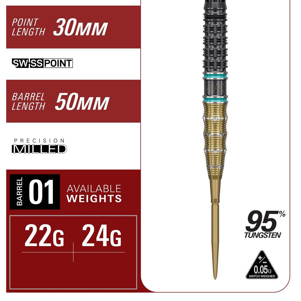 TARGET THE MIRACLE GEN7.5 Miku Suzuki 95% Tungsten K-Flex Swiss Point Steel Tip Darts Set K-Flex Flights and Shafts STEEL DARTS (22g)