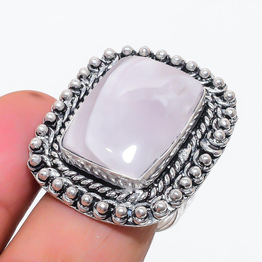 Natural Rose Quartz Gemstone 925 Sterling Silver Jewelry Ring Size 9.5 N0p05