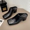 6.5cm High Heels Elegant Women Slides Square Toe Shallow Summer Dress Slides Sexy Metal Strange Style Heels Shoes