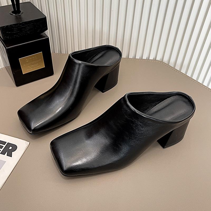 6.5cm High Heels Elegant Women Slides Square Toe Shallow Summer Dress Slides Sexy Metal Strange Style Heels Shoes