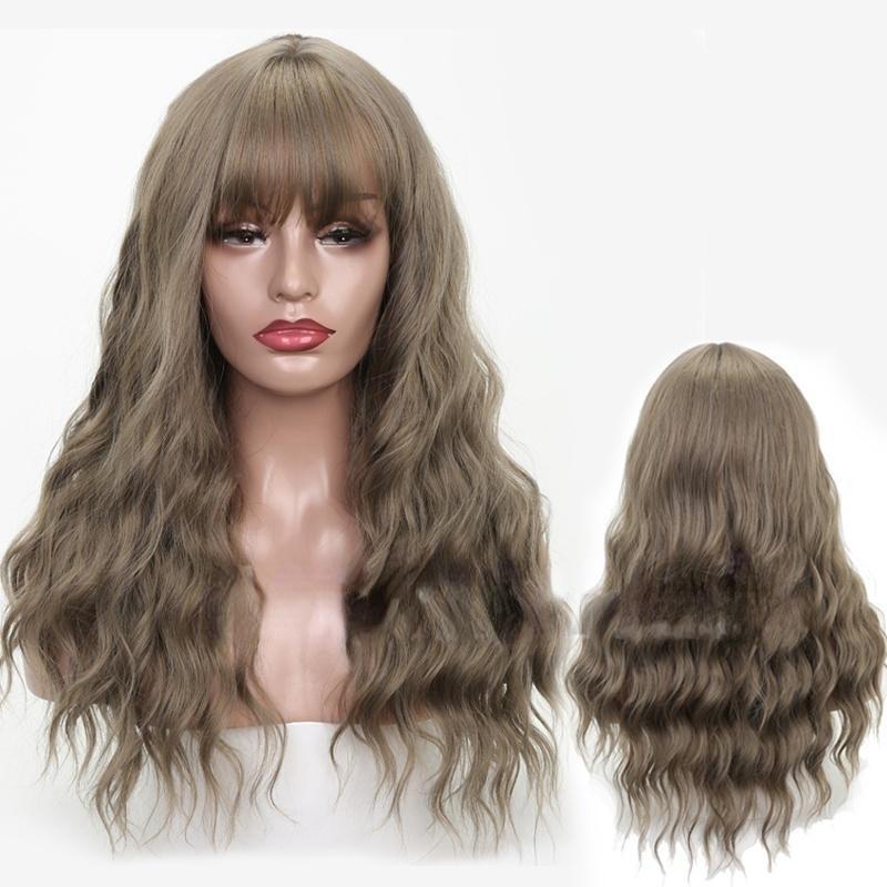 MISS WIG Ladies Fashion Natural Wavy Wig with Bangs Long Wavy Hair Wig for Women Daily Wear