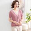 Elegant Ice Silk Short Sleeve Knit Top for Middle-Aged Women