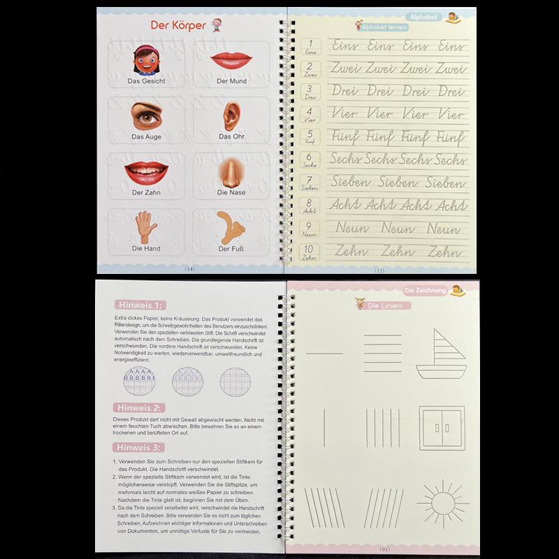 Big Size 18.5*26cm German Magic Practice Copybook Pen Preschools Kids Calligraphy Children Reusable Deutsch Writing Book