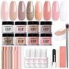 AZUREBEAUTY 30-delars Dip Powder Nagelkit Nybörjare med Nagelpinnar, Naken Hudtoner Neutral Rosa 8 Färger Dippvätskeset Matt Topplack för Nageldekor