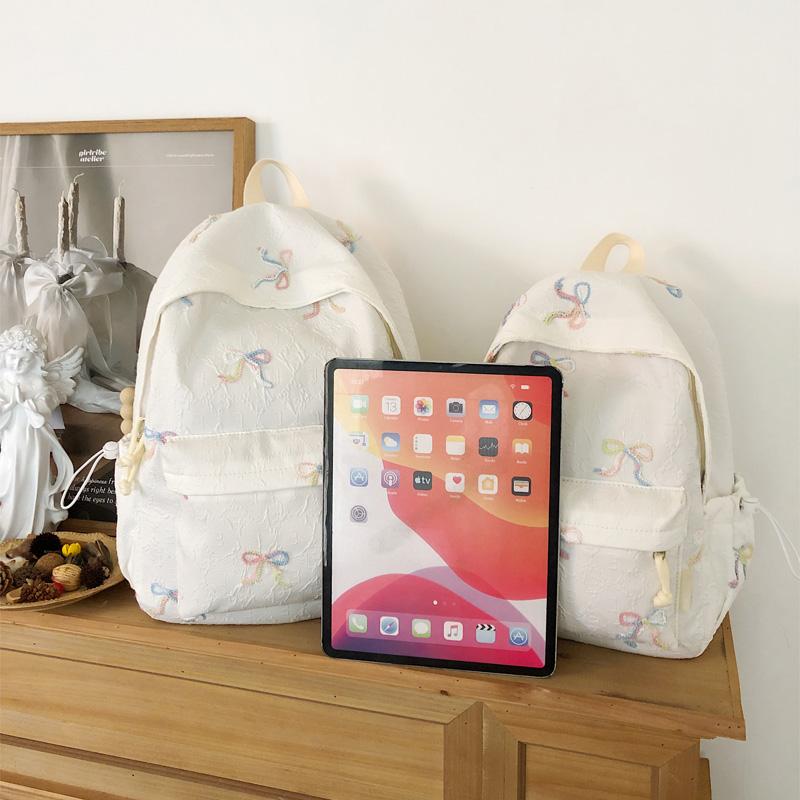 Rucsac Școlar pentru Studenți cu Fundă Brodată, Rucsac de Damă de Mare Capacitate