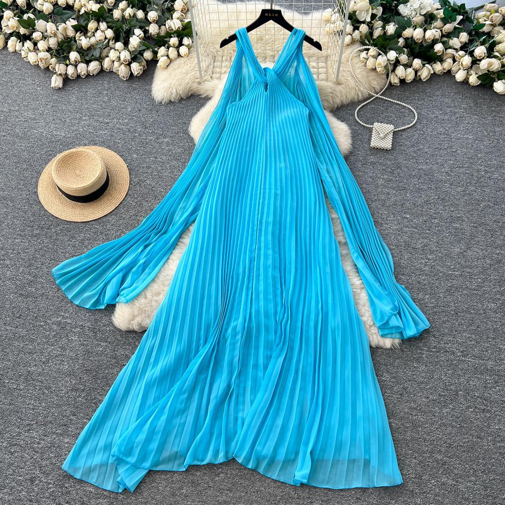 Coffee Break French Design Sense Lace-up Square Neck Small Flying Sleeve Waist Backless Strap Skinny Temperament Gentle Wind Dress