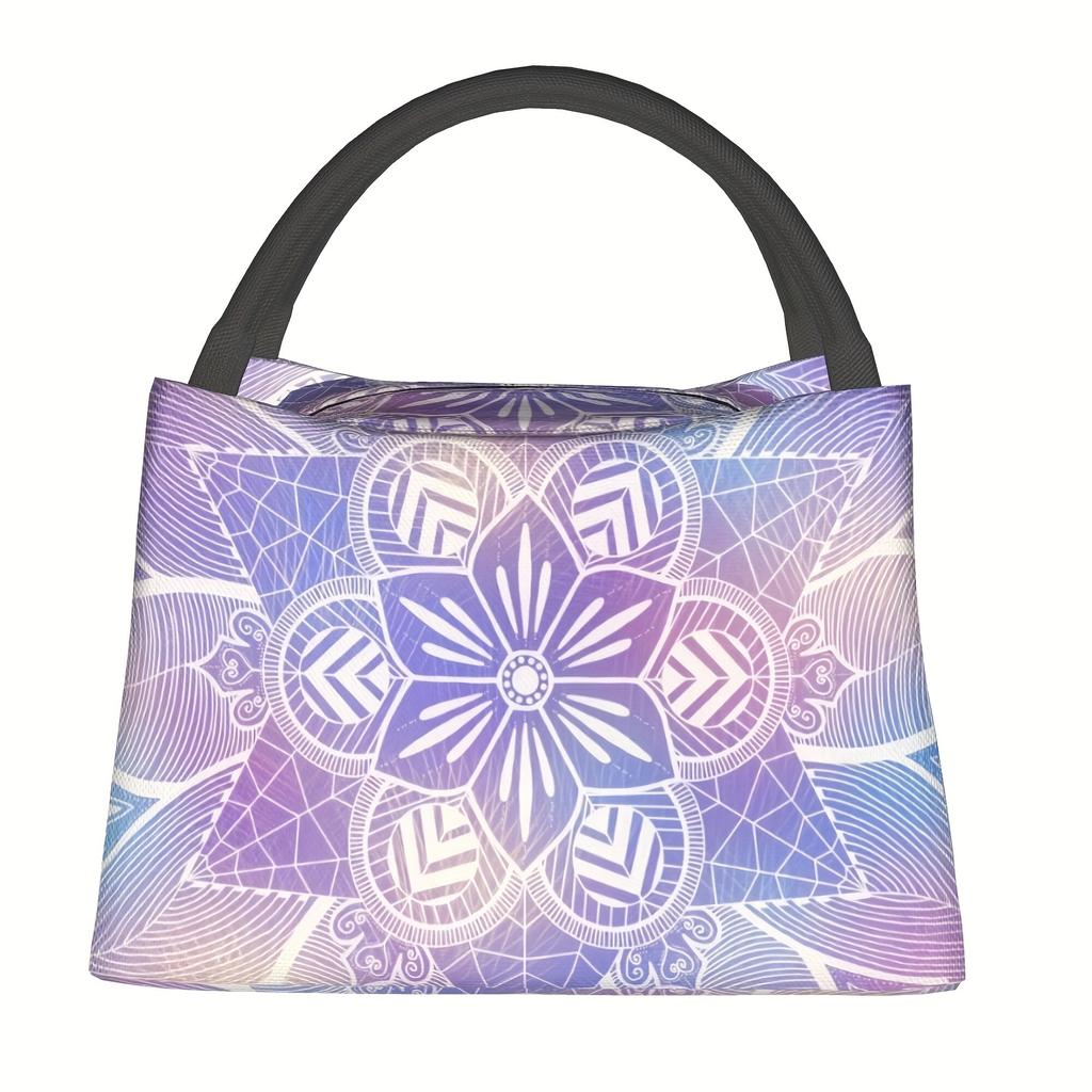 Mandala Flower Gradient Lunch Bag Insulated Cooler Tote Reusable Picnic Thermal Handbag