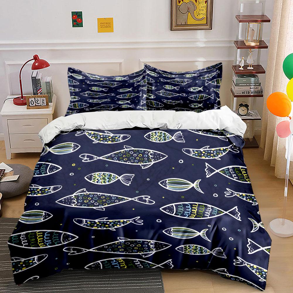Colorful Fish Pattern Design Bedding Duvet Cover Set (1*Duvet Cover 2*Pillowcases, without duvet insert)
