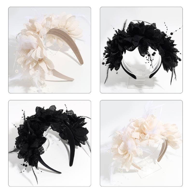 Perlenbesetzter Blumenkranz für Hochzeit Blumen-Stirnbänder Braut Blumen-Stirnbänder Frauen Blumengirlanden Kranz Haarkranz