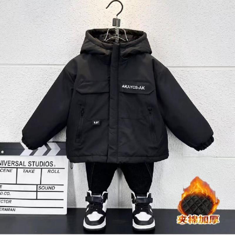 Boys Thick Cotton Padded Coat Winter Warm Hooded Jacket Kids Casual Outerwear