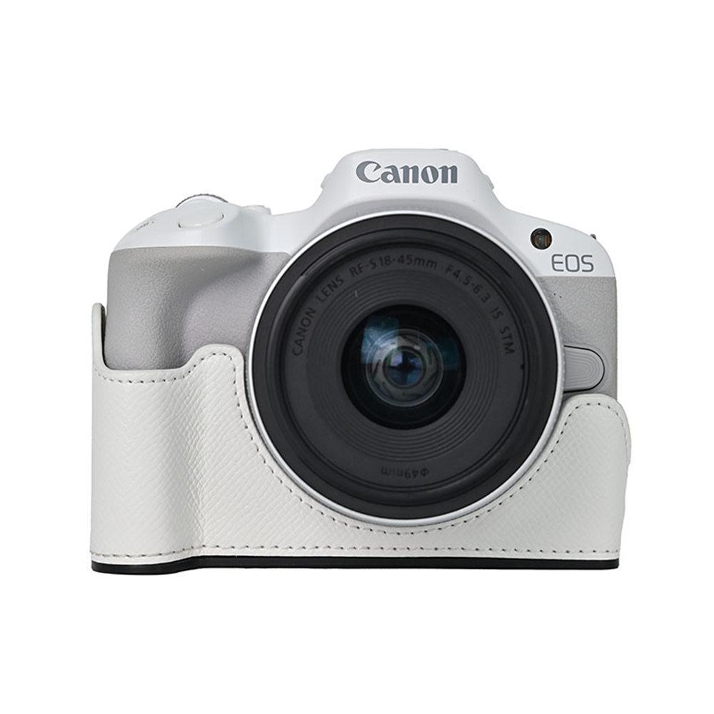 Palm Print PU Leather Camera Half Case for Canon EOS R50 R100 Bottom Opening Shockproof Cover