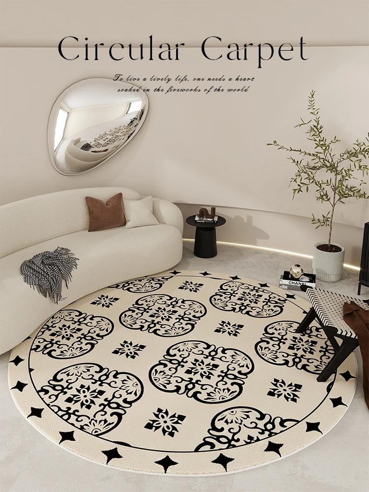 Light Luxury Round Shape Living Room Decoration Rug Cream Style Rugs for Bedroom Home Soft Under Desk Carpet Thick Non-slip Mat