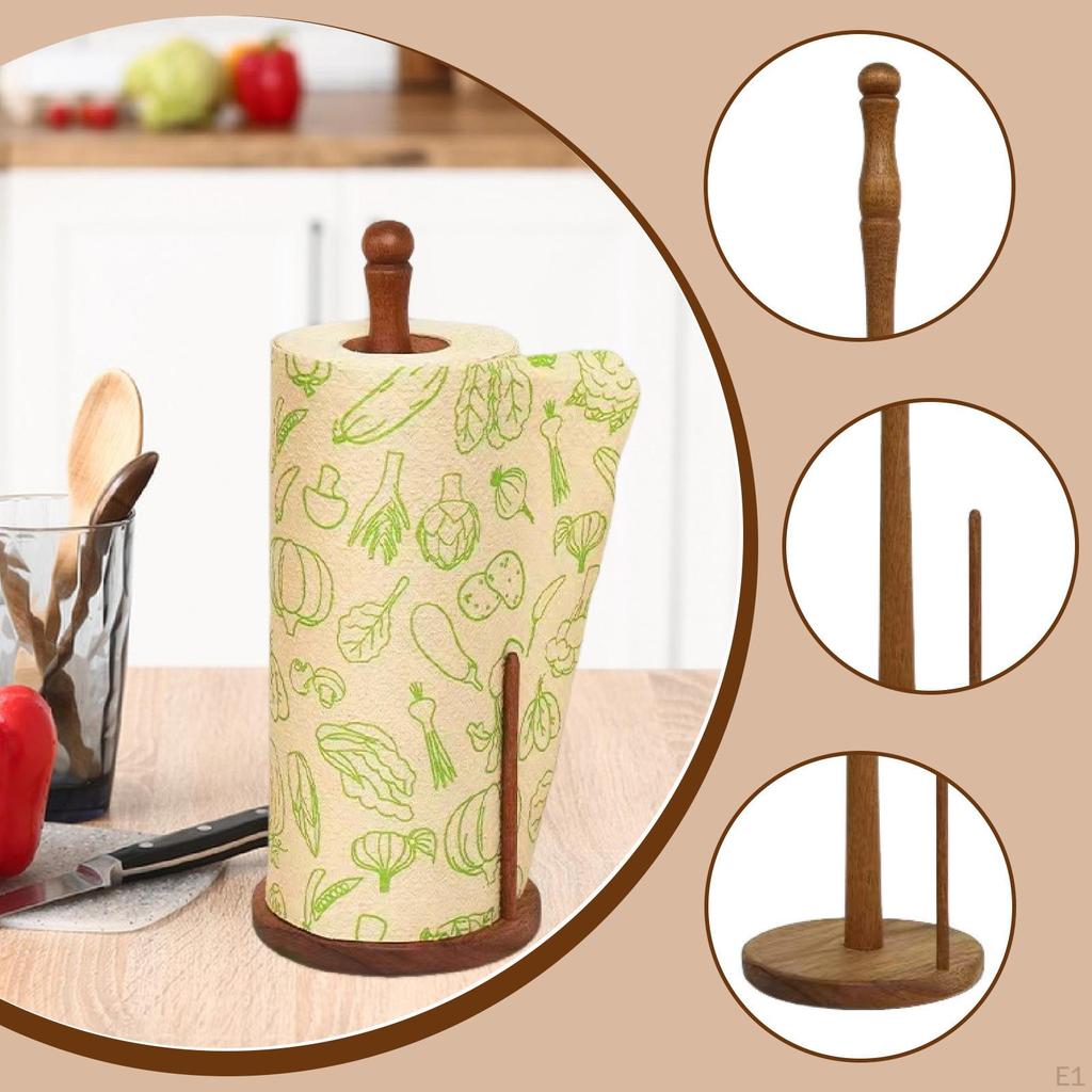 Paper Towel Holder Wooden Organizer Kitchen Roll Dispenser for Cooking