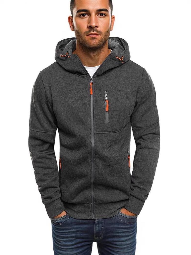 Men's Solid Color Hooded Zip-Up Sweatshirt Jacket - Spring/Autumn Casual Fashion