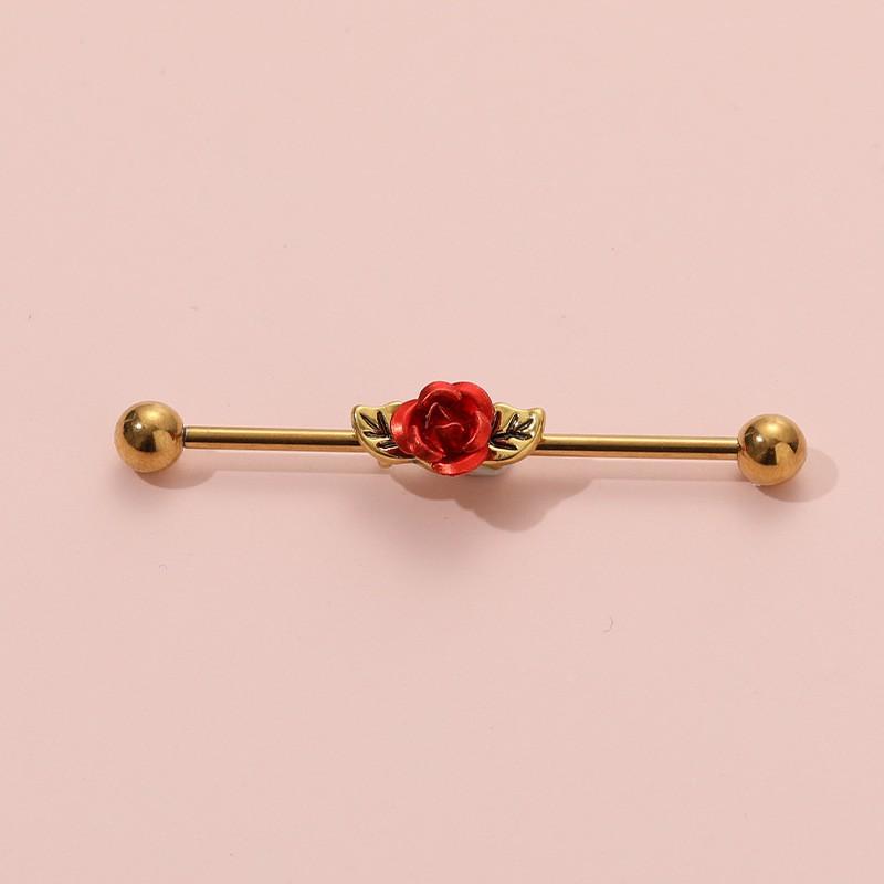 Stainless Steel Long Ear Bridge Piercing Jewelry With Small Gold Snake Bee Double Holes