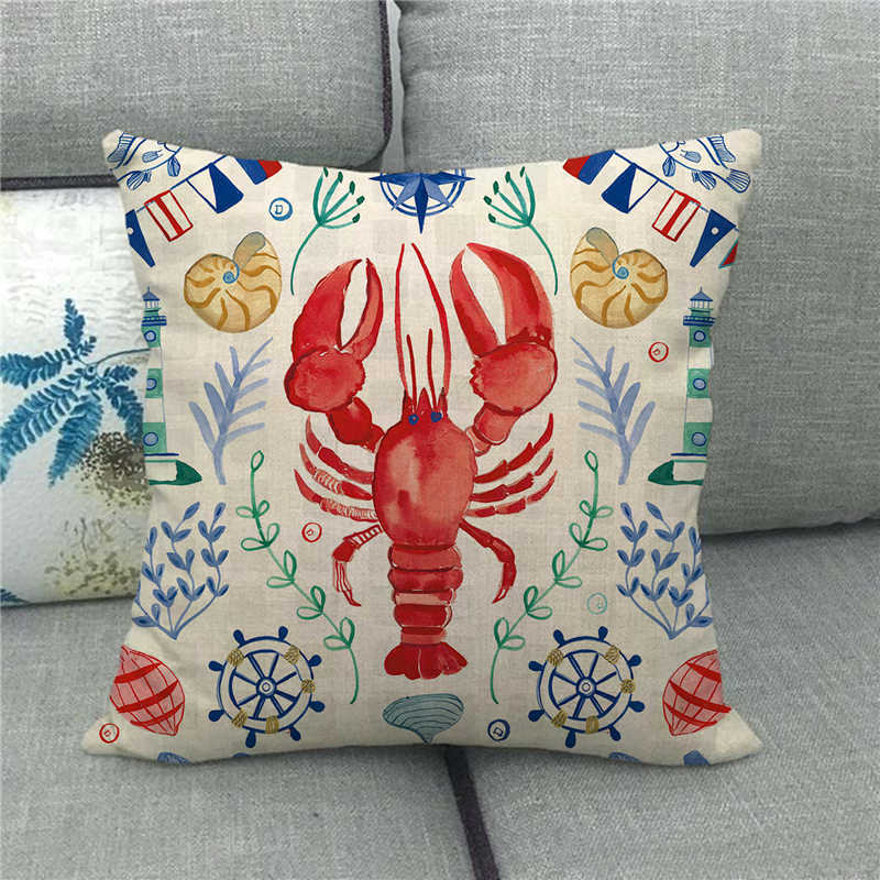 Beautiful watercolor crab marine animal Digital printing short plush pillow covers for car sofa office cushion cover home goods